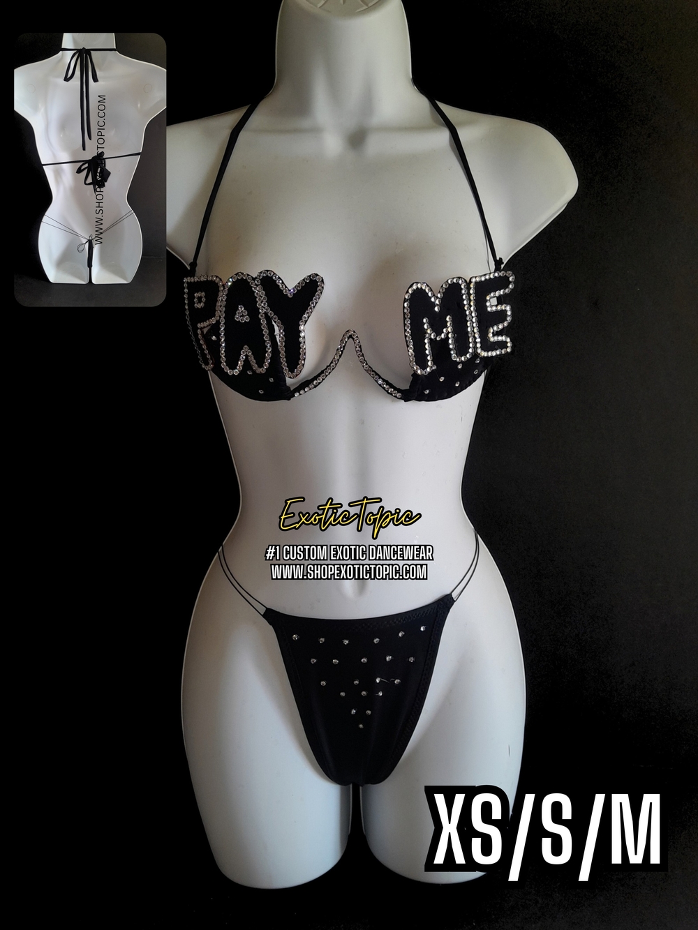 "PAY ME" Crystal Exotic Dancewear  Bikini Set - Black
